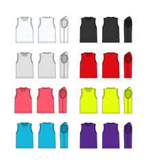Naklejka premium Sleeveless T-shirt vector template illustration set