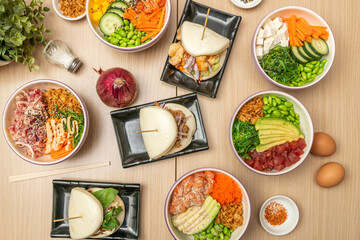 A set of different poke bowls