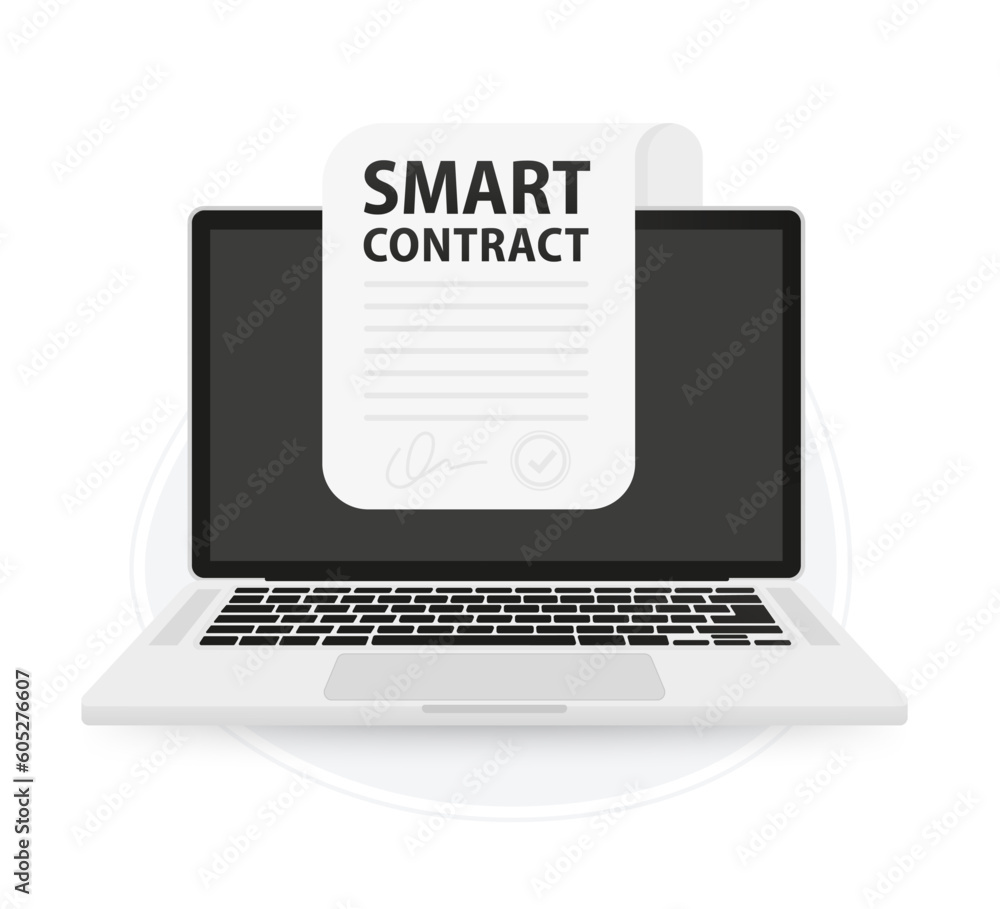 Aufkleber smart contract concept. digital business document with electronic signature on it. modern technology