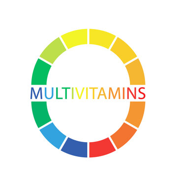 Multivitamin label inspiration, icon vitamins. Colorful gradient, vector isolated on white background. Vector illustration