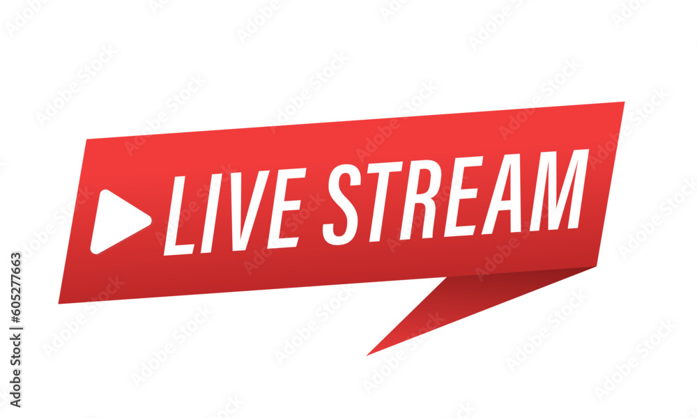 Poster live stream button. live streaming flat logo - red vector design element with play button. internet 