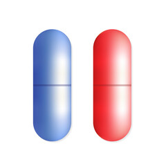 Blue and red pills on white background. Medical Pills from the Matrix. Important Choice Metaphor. Decision Symbol Concept. Vector illustration