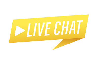 Live chat. Support service. Consultation, telemarketing, consultant, secretary Live Chat label. Customer support, online consultation, all day hotline. Live communication. Vector illustration