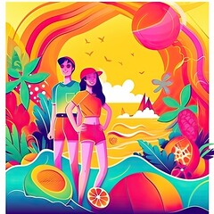 Colorful travel and vacation concept illustration. generative ai
