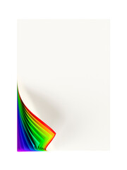 White document mock up with rainbow colored curled corner. Png clipart isolated on transparent background