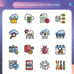 Cloud Computing Vector Filled Outline icon set illustration Set 01