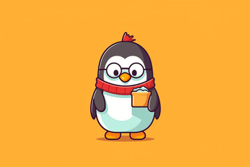 A lovable penguin wearing square-framed glasses, holding a tiny ice cream cone Generative AI