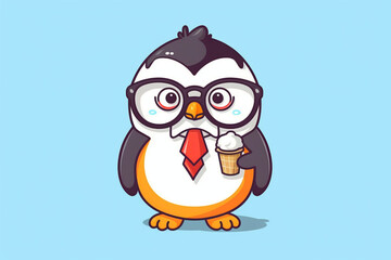 A lovable penguin wearing square-framed glasses, holding a tiny ice cream cone Generative AI