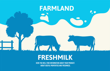 Rural landscape with cows and milk. © bioraven