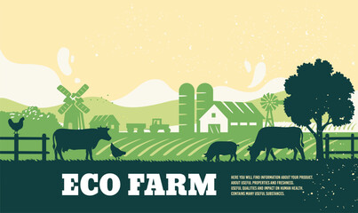 Rural landscape with cows. Farmland eco life - 605287401