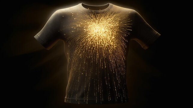 T-shirt with golden particles black background Generative AI