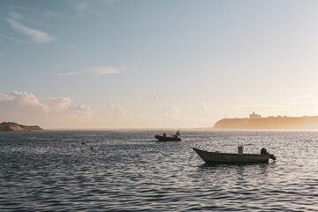 Naklejka premium Beautiful shot of boats in a lake