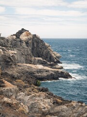 Aerial view of sea surrounded by cliffs in Cap de Creus