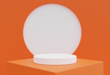 orange and white podium, orange and white circle background for product advertisement, 3d rendering