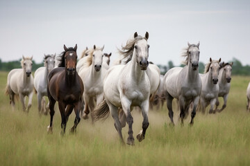 A herd of horses galloping in a field representing freedom and beauty