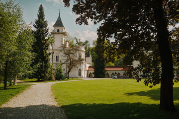 Fototapeta na wymiar Palace in Radziejowice. Neo-Gothic part of the palace complex - Zameczek
