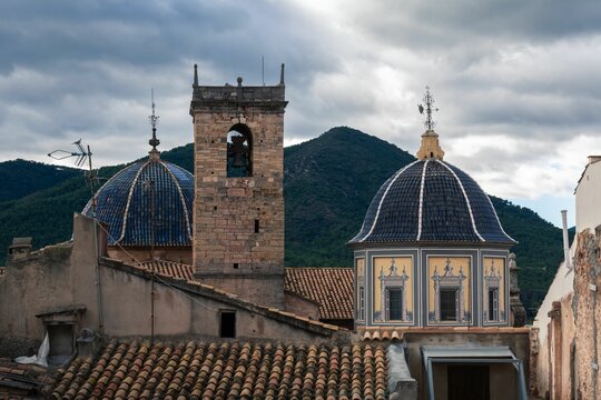Brick tower and dome steeple of Iglesia de la Asuncion  church in Onda, Castellon, Spain