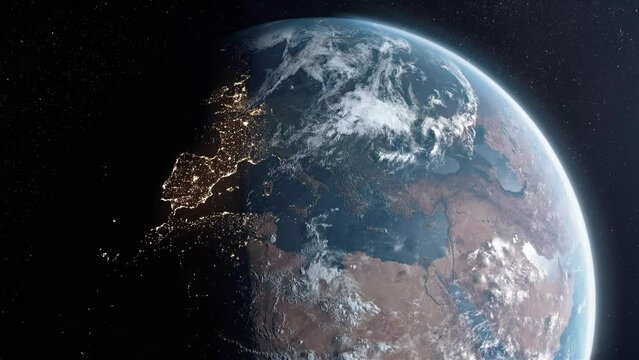 Aerial Satellite Shot of Europe and Northern Africa Seen From Space