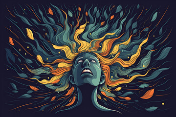 Panic attack and mental disorder concept creative illustration. AI generated - obrazy, fototapety, plakaty