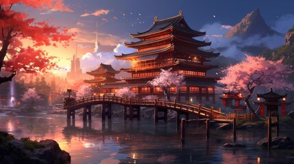 Fototapeta premium Japan fantasy style scene art