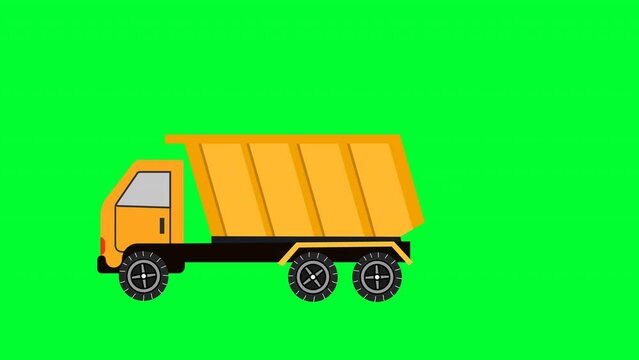 3d rendered animation of a dump truck isolated on a green screen background