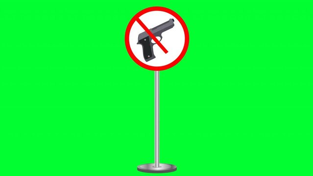 3d rendered animation of no guns sign isolated on a green screen background