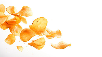 Potato chip falling in white background. Generative AI