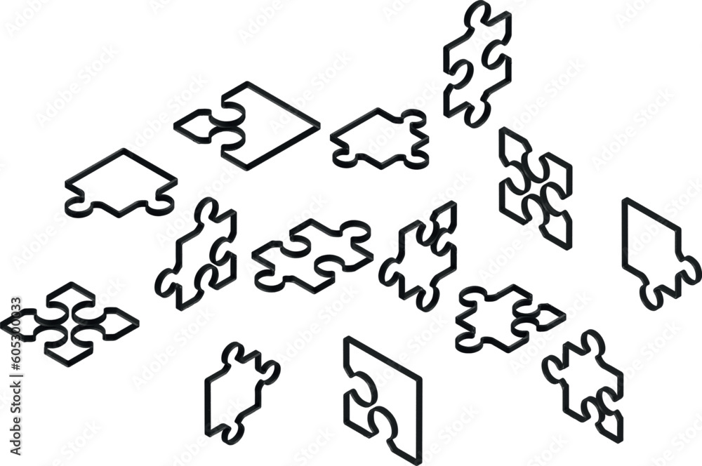 Poster view of different shape of puzzle pieces isolated on white background