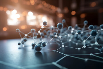 network of molecules connected to each other with the lab on background Generative AI