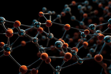 network of molecules on black background connected to each other Generative AI