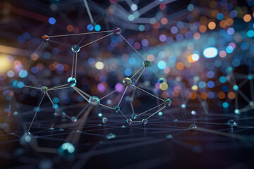 network of molecules connected to each other with the lab on background Generative AI - obrazy, fototapety, plakaty