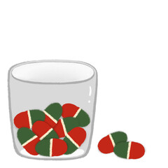 A drawing of a glass of medicine with medicines outside the glass