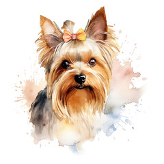 AI Generated. Whimsical Yorkshire Terrier Watercolor Clipart on White Background. Vibrant and Adorable Dog Artwork for Creative Projects.