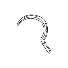 Garden sickle in hand drawn doodle style isolated on white background
