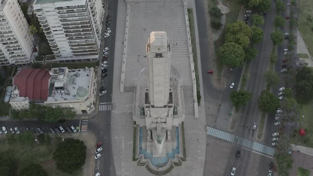 Aerial Shot over Memorial Flag in Rosario City in Santa Fe, Argentina