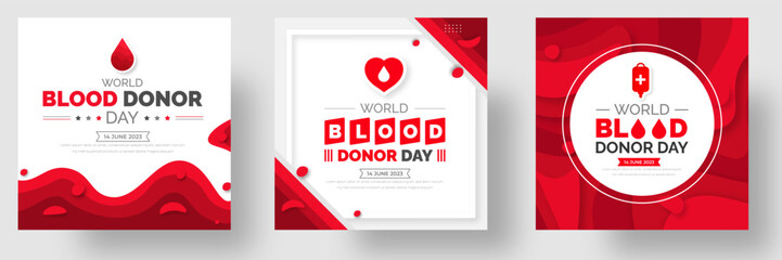 World Blood Donor Day social media post banner or typography design template set. Blood Donor Day background or banner design bundle.