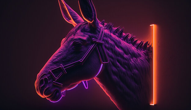Mule Animal face neon light pictures AI Generated image