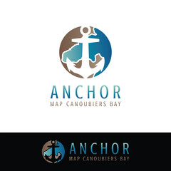 Anchor logo and canoubiers bay map, suitable for tourism, transportation, travel, shipping, maintenance, yacht rental etc.