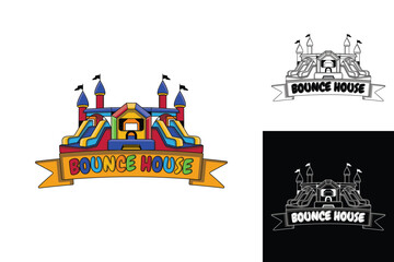 A fun and fun inflatable bounce house logo perfect for a bounce house rental business. It can attract both kids and adult customers with its colorful design.