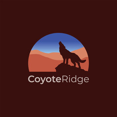 Coyote ridge logo, featuring coyote and high hill plains, simple and modern, suitable for any business.