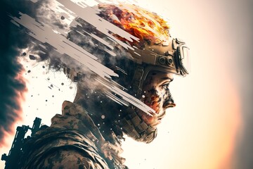 Soldier, Abstract Background, Geneative AI