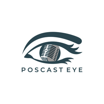 Eye and microphone logo, perfect for podcast shows, interview programs, recording studios, entertainment companies, online media, music schools, record stores and more.
