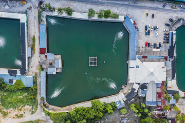 Aerial top view of a pool in Miri Marina Bay