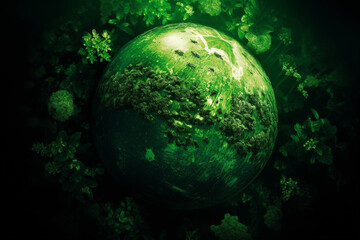 Naklejka na ściany i meble World environment and Earth Day concept with green globe and eco friendly enviroment. Generative ai