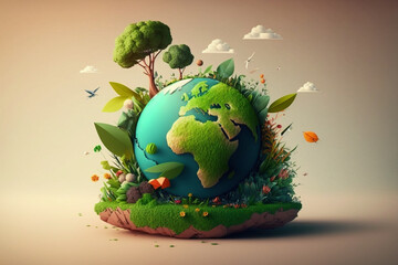 World environment and Earth Day concept with colorful globe and eco friendly enviroment. Generative ai. - obrazy, fototapety, plakaty