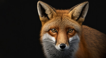 Portrait of a beautiful red fox on black background. Generative ai