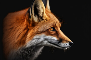 Portrait of a beautiful red fox on black background. Generative ai