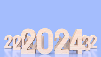 The wood number 2024 for year content 3d rendering
