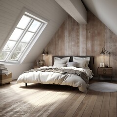 Fototapeta na wymiar White and Neutral Scandinavian Bedroom. Generative AI
