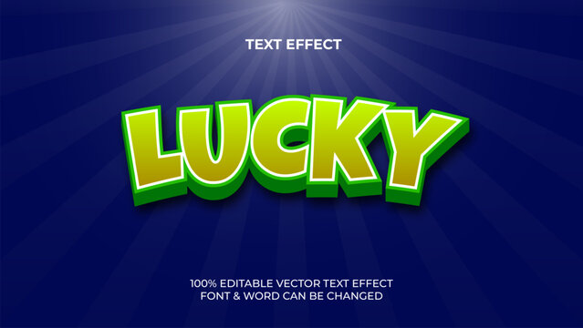 Lucky text effect with green orange color and 3d style